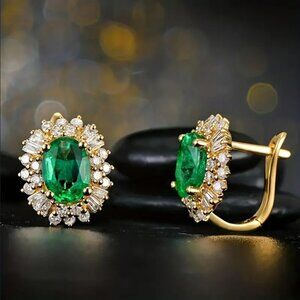 14K Gold 2ct Green Emerald Womens 1ct Diamond Earrings 14 Karat Gemstone Jewelry